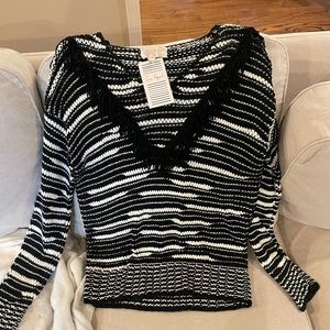 Skies are Blue - black and white fringe sweater - size Medium